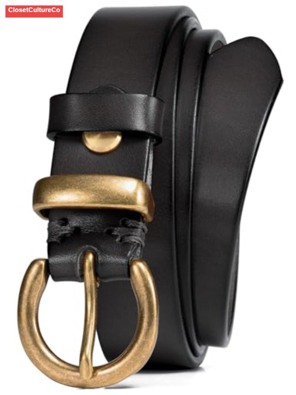 Italian Full Grain Leather Belt for Women 28mm Brass Buckle Jeans